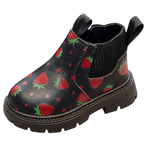 Xudanell Boots for Girls Soft Sole Girls Dress Shoes Cute Printed Leather Boots Fall Winter Shoes