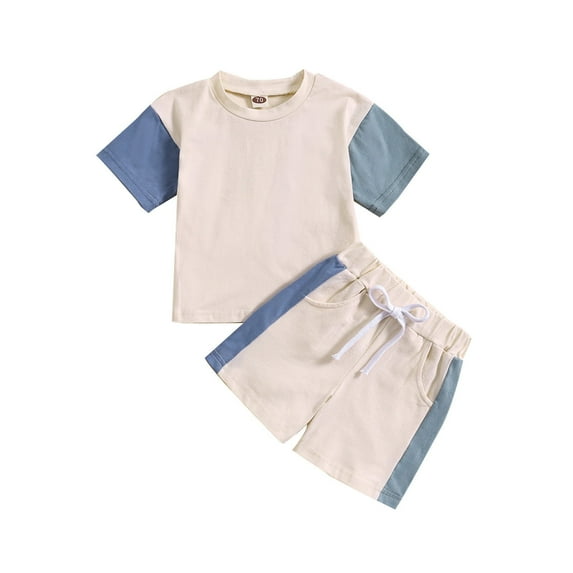 Xudanell Boy Baby Color Block Clothes Tshirt Stretchy Shorts Boys Beach Vacation Outfits Mamas Boy Outfit 18-24 Months