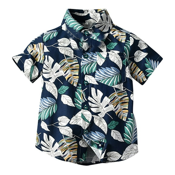 Xudanell Boy Hawaiian Shirt Holiday Beach Floral Shirts Boys Summer Shirts Black 10-12 Years