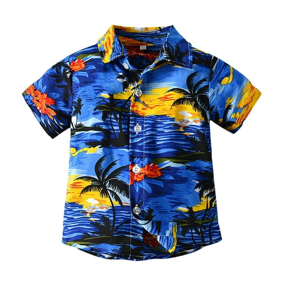 Xudanell Boy Hawaiian Shirt Holiday Beach Floral Shirts Boys Summer Shirts Blue 10-12 Years