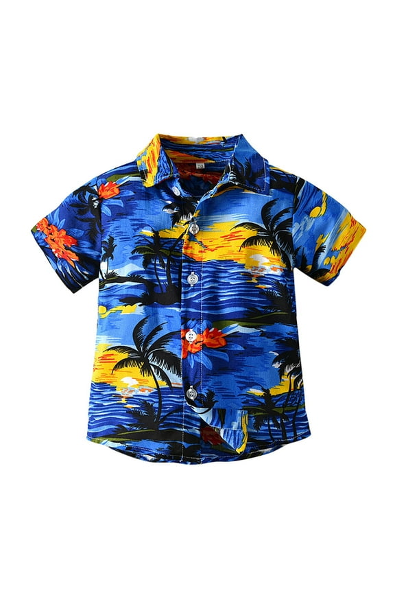 Boy Hawaiian Shirt Holiday Beach Floral Shirts Boys Summer Shirts Blue 8-9 Years