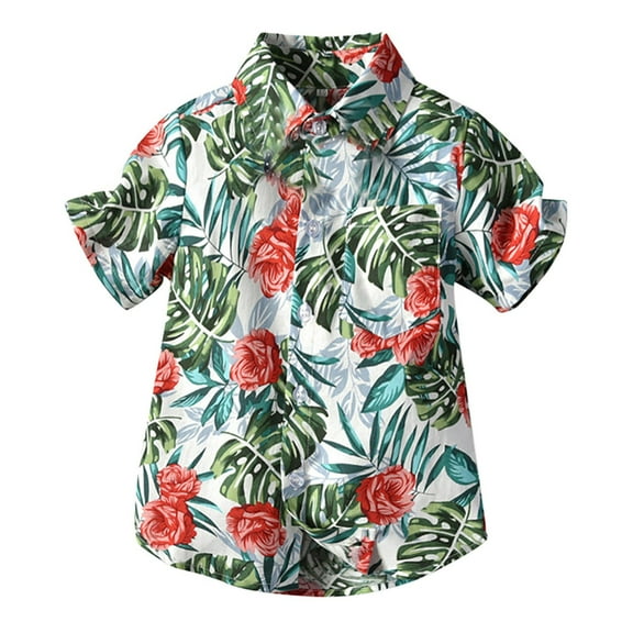 Xudanell Boy Hawaiian Shirt Holiday Beach Floral Shirts Boys Summer Shirts Green 6-7 Years