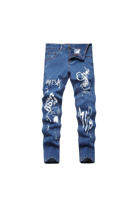 Boy's Skinny Fit Ripped Destroyed Distressed Stretch Stylish Fashion Denim Jeans Pants (Blue, 10-11 Years)