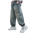 thumbnail image 1 of Xudanell Boy's Skinny Fit Ripped Destroyed Distressed Stretch Stylish Fashion Denim Jeans Pants (Blue, 7-8 Years), 1 of 9