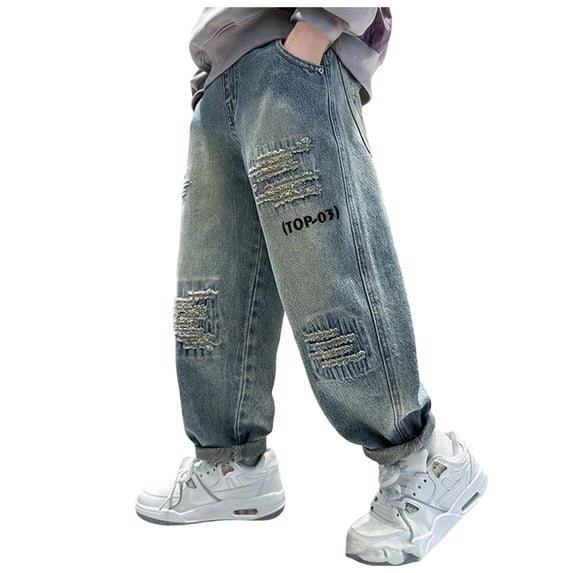 Xudanell Boy's Skinny Fit Ripped Destroyed Distressed Stretch Stylish Fashion Denim Jeans Pants (Blue, 7-8 Years)