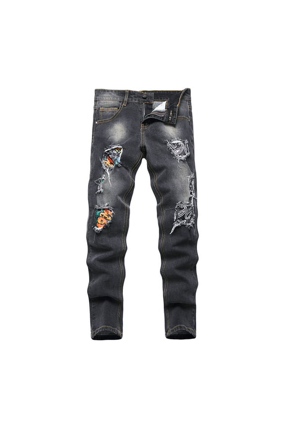 Boy's Skinny Fit Ripped Destroyed Distressed Stretch Stylish Fashion Denim Jeans Pants (Grey, 11-12 Years)