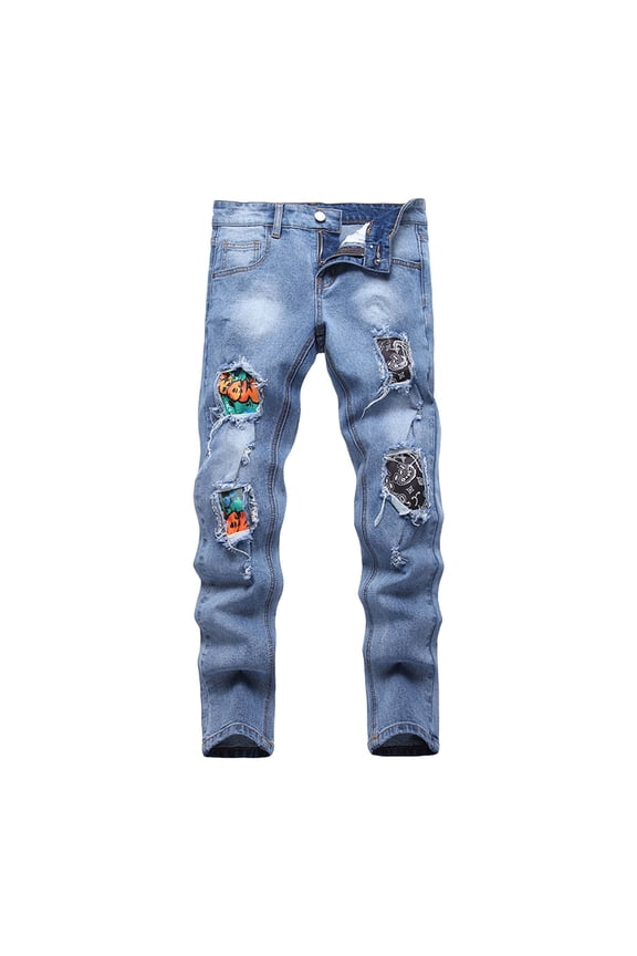 Boy's Skinny Fit Ripped Destroyed Distressed Stretch Stylish Fashion Denim Jeans Pants (Sky Blue, 11-12 Years)