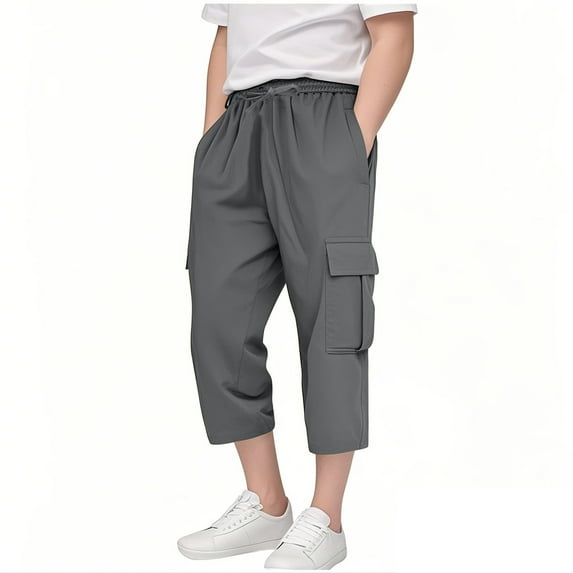 Xudanell Boys Athletic Pants Boys Cargo Long Shorts Wide Leg Biker Shorts with Pockets