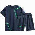 thumbnail image 1 of Xudanell Boys Athletic Shorts Performance T-Shirt Crew Neck Boy Clothes Set, Summer Kids Outfit Size 3-16 (Dark Blue, 13-14 Years), 1 of 4