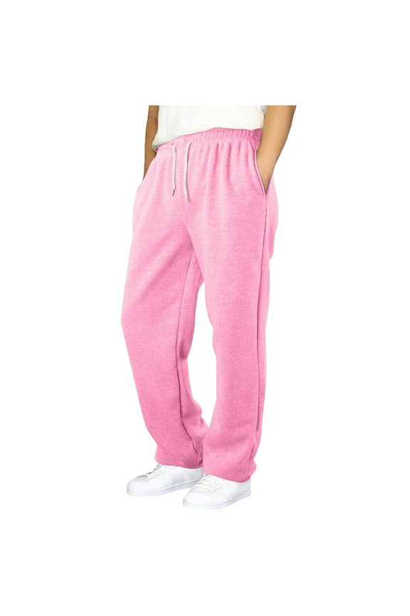 Boys' Baggy Sweatpants Straight Leg Open Bottom Casual Pants Elastic Waist Athletic Joggers Sweat Pants with Pockets (13-14 Years, Pink)