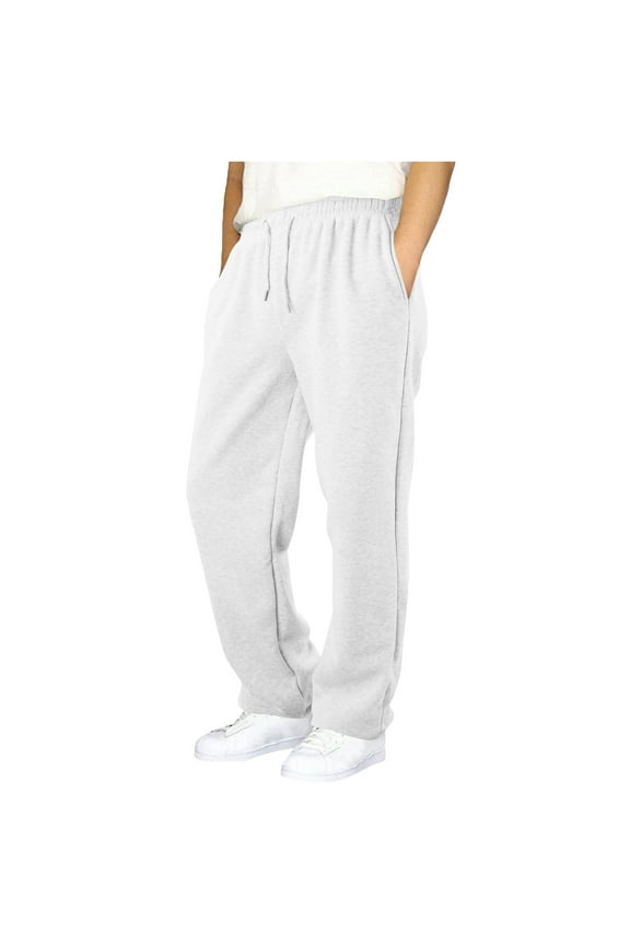 Boys' Baggy Sweatpants Straight Leg Open Bottom Casual Pants Elastic Waist Athletic Joggers Sweat Pants with Pockets (15-16 Years, White)