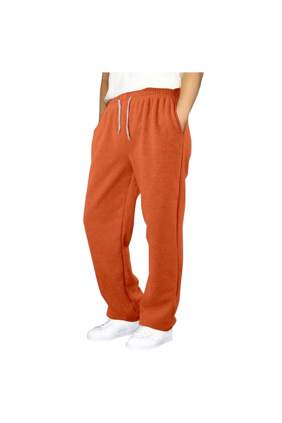 Boys' Baggy Sweatpants Straight Leg Open Bottom Casual Pants Elastic Waist Athletic Joggers Sweat Pants with Pockets (7-8 Years, Orange)