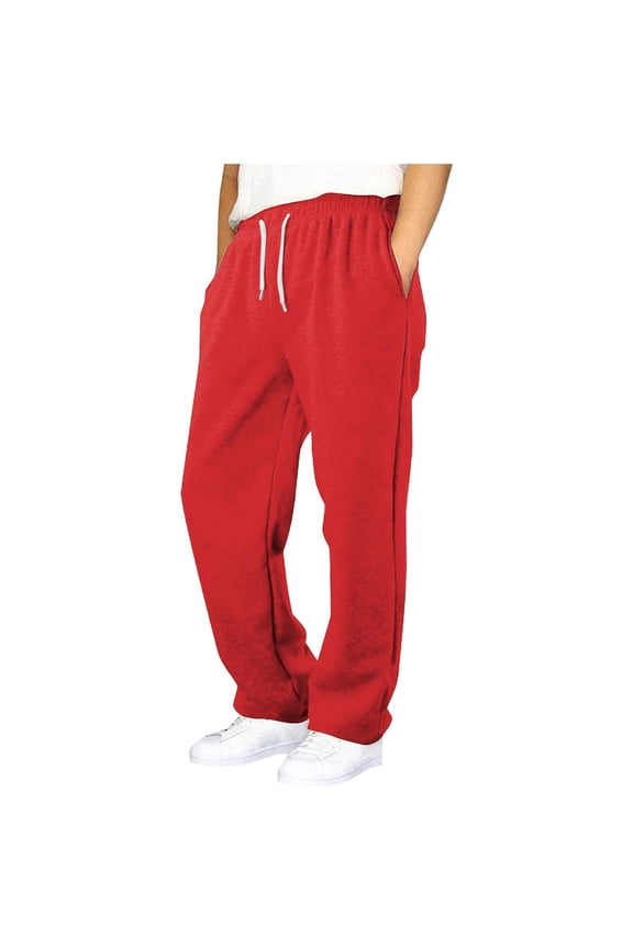 Boys' Baggy Sweatpants Straight Leg Open Bottom Casual Pants Elastic Waist Athletic Joggers Sweat Pants with Pockets (7-8 Years, Red)