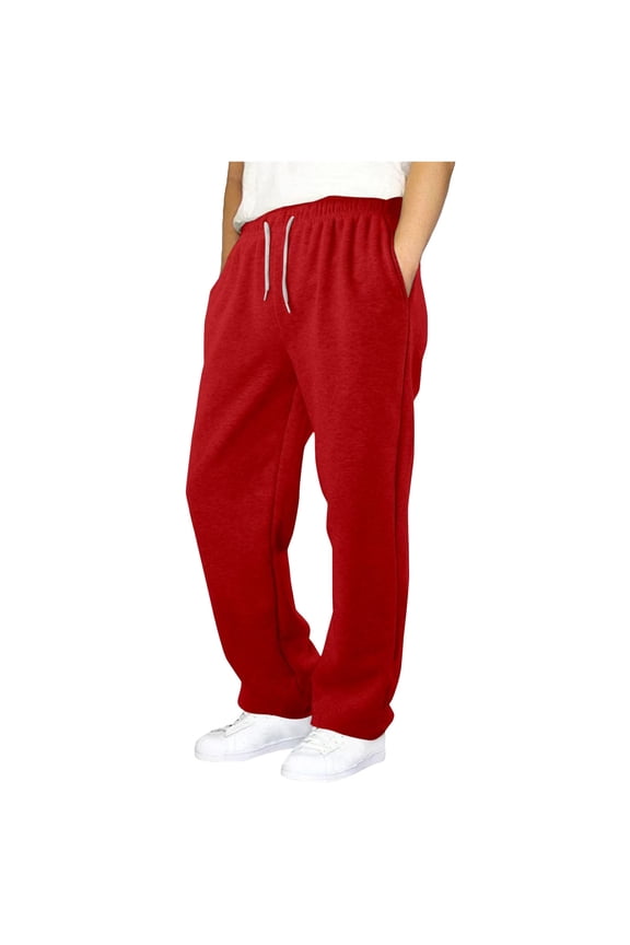 Boys' Baggy Sweatpants Straight Leg Open Bottom Casual Pants Elastic Waist Athletic Joggers Sweat Pants with Pockets (9-10 Years, Red)