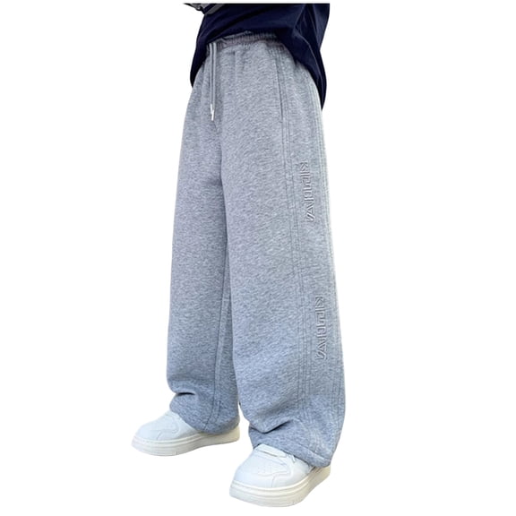 Xudanell Boys Baggy Sweatpants Straight Leg Open Bottom Casual Sweat Pants Elastic Waist Joggers Pants with Pockets Fall Winter (9-10 Years, Grey)