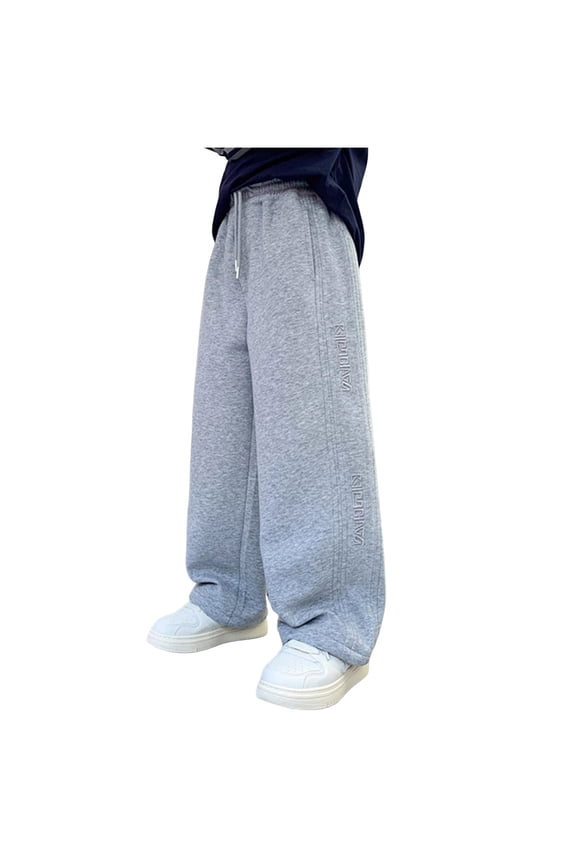 Boys Baggy Sweatpants Straight Leg Open Bottom Casual Sweat Pants Elastic Waist Joggers Pants with Pockets Fall Winter (9-10 Years, Grey)