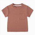thumbnail image 1 of Xudanell Boys Basic Short Sleeve T Shirts Solid Color Summer Top With Pocket Crewneck Cotton T Shirts For Baby Boys Casual Wear Brick Red 6-9 Months, 1 of 9