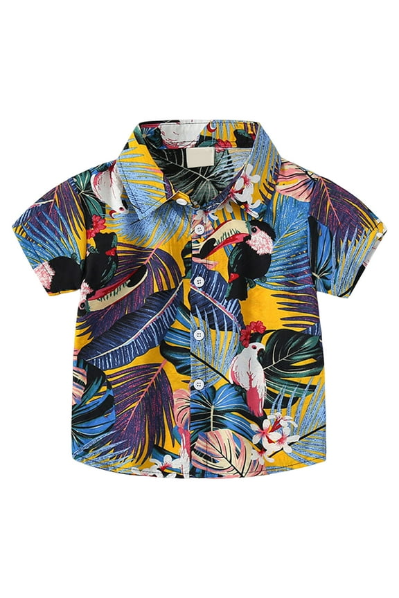 Boys Beach Button Down Shirt Hawaiian Print Short Sleeve Toddler Graphic T Shirt Tops