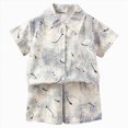 thumbnail image 1 of Xudanell Boys Beach Outfit Boys Summer Outfits Button Down Short Sleeve Shirt and Shorts 2 Piece Short Set Casual Clothes 12M-14Y (White, 7-8 Years), 1 of 7