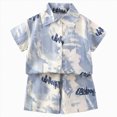 thumbnail image 1 of Xudanell Boys Beach Outfit Boys Summer Outfits Button Down Short Sleeve Shirt and Shorts 2 Piece Short Set Casual Clothes 12M-14Y (Light Blue, 2-3 Years), 1 of 7