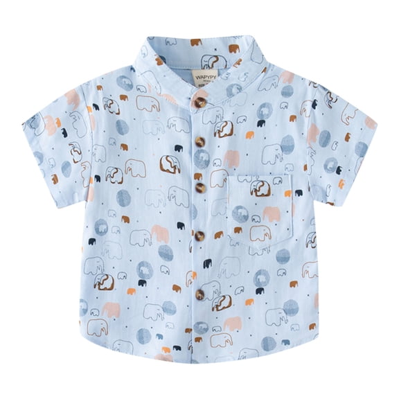 Xudanell Boys Button Down Shirts Kids Printed Top Short Sleeved Shirt Cute Little Bear Printed Boy Tshirt