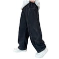 thumbnail image 1 of Xudanell Boys Cargo Jeans Baggy Elastic Waist Wide Leg Denim Pants with Pockets 6-13Y (9-10 Years, Black), 1 of 7