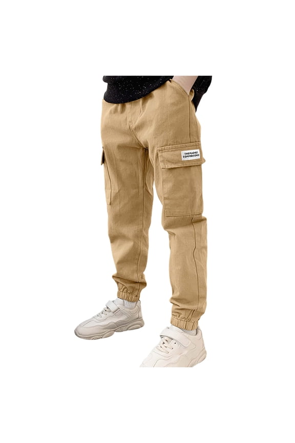 Boys Cargo Joggers Pants Elastic Waist Casual Jogging Trousers Bottom for Kids 6-16 Years (11-12 Years, Khaki)