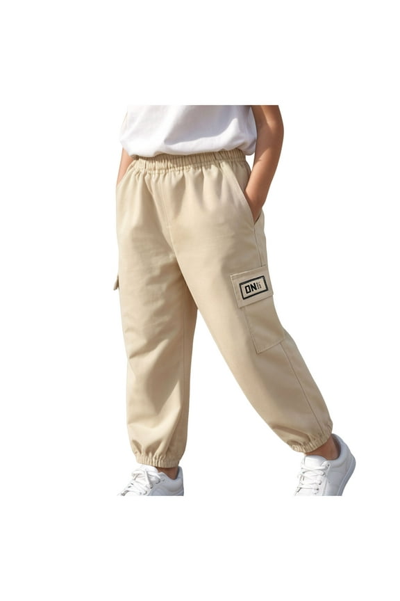Boys Cargo Joggers Pants Elastic Waist Casual Jogging Trousers Bottom for Kids 6-16 Years (6-7 Years, Khaki)