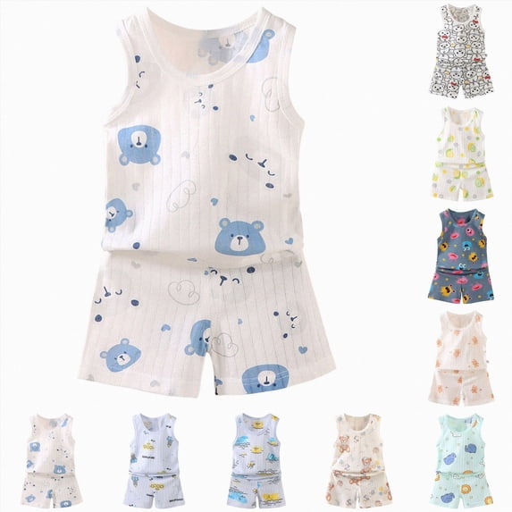 Xudanell Boys Clothing Sets Toddler Baby Boy Summer Clothes 2Pcs Shorts Set Sleeveless Tank Tops Cute Boys Clothing Set (Light Blue, 3-9 Months)