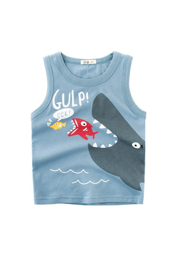 Boys Cotton Shirts Sleeveless Shark Animal Vest Top Children Clothing for Boys
