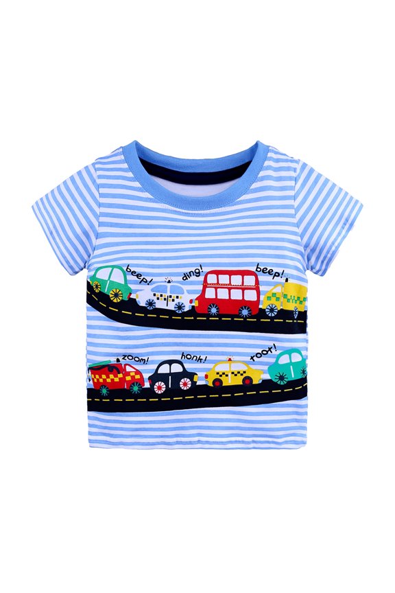Boys Shirts Boys Striped Pattern Short Sleeved Shirt Little Boy Round Neck Soft Tshirt