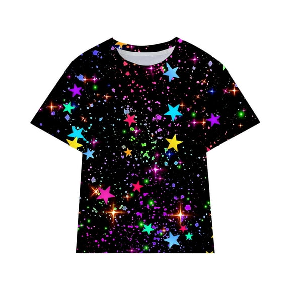 Xudanell Boys Fashion Shirt Big Kids Lightning Star Printed Short Sleeve Boys Crewneck Pullover Tee Tshirt