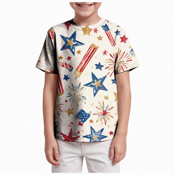 Xudanell Boys Girls 4th of July T-Shirt American Flag Tees Kids Toddler Short Sleeve Tee Shirts 4-10 Years (6-7 Years,Blue)