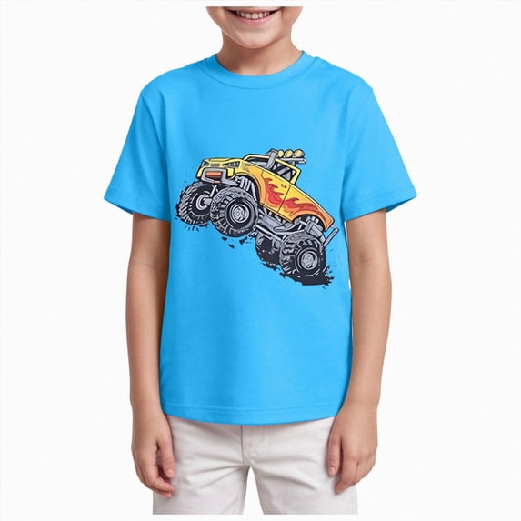 Xudanell Boys Graphic T Shirts - Short Sleeve Crewneck Tee with Vibrant Graphic Print, Soft Summer Tops Size 6-18 (13-14 Years,Sky Blue)