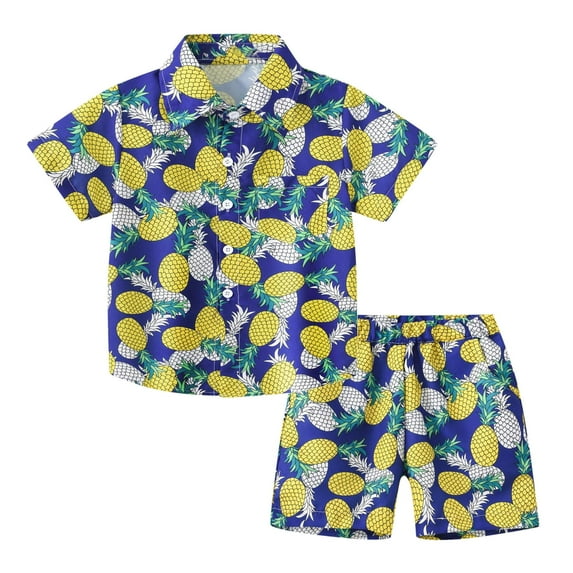 Xudanell Boys Hawaii Shirts and Shorts Outfit Sets Tropical Seaside Print Summer Button Down Kids Beach Vacation Clothes Baby Hawaiian Outfit