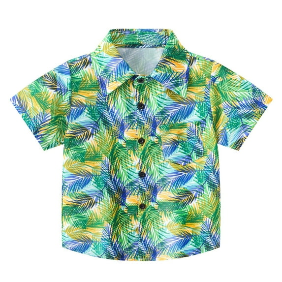 Xudanell Boys Hawaiian Shirt Floral Button Tees Soccer Shirts for Boys Toddler Shirts for Holiday Green 2-3 Years