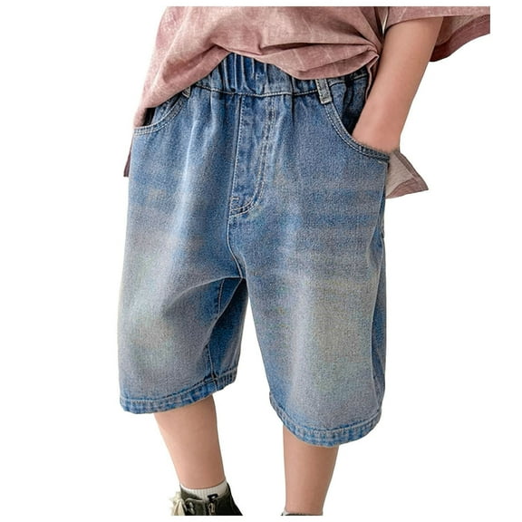 Xudanell Boys Jean Shorts Boys Jean Shorts Loose Fashion Denim Shorts with Pockets Boys Cargo Shorts Blue 9-10 Years