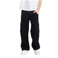 thumbnail image 1 of Xudanell Boys Jeans Baggy Vintage Straight Leg Denim Cargo Pants with Pockets 8-14 Years (Black, 9-10 Years), 1 of 6