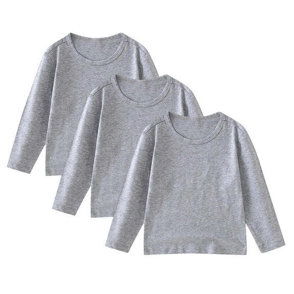 Xudanell Boys Long Sleeve Shirts Solid Color T-Shirts 3-Pack Toddler Cotton Shirts Crewneck Basic Undershirt Grey 5-6 Years