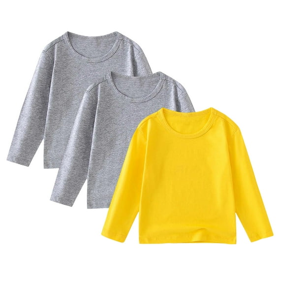 Xudanell Boys Long Sleeve Shirts Solid Color T-Shirts 3-Pack Toddler Cotton Shirts Crewneck Basic Undershirt Light Gray 11-12 Years
