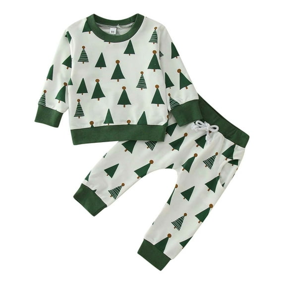Xudanell Boys Matching Sets Pullover Christmas Tree Hoodie and Jogger Essentials Sweatpants Set for Boys 2 Piece 6-12 Months White
