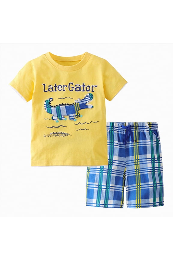 Boys Outfit Toddler Set Cotton Kids 2 Piece Child Summer Beach Clothes Set Yellow 6-7 Years