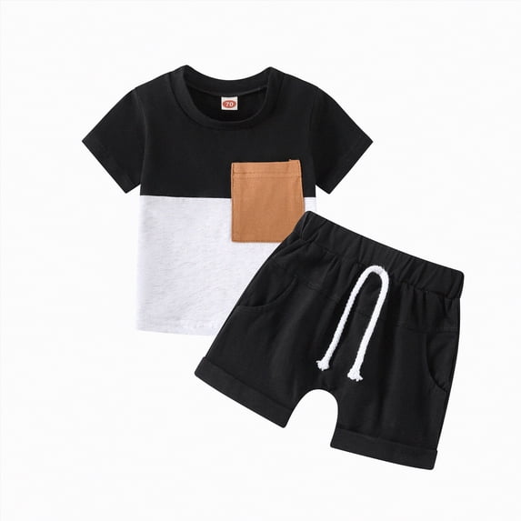 Xudanell Boys Outfits Plus Size Clothes 2 Piece Sets for Boy Short Sleeved Tshirts Shorts 2pcs Outfit Black 6-12 Months