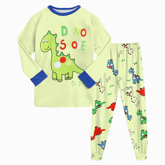 Xudanell Boys Pajamas 100% Cotton Toddler Clothes Set Planet Dinosaur Long Sleeve Sleepwear 2 Piece Kids Pjs Size 3-10 Years Light Green,Size 7-8 Years