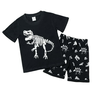 Xudanell Boys Pajamas 100% Cotton Toddler Clothes Summer Pjs for Boy Planet Dinosaur Sleepwear Kids Short Sets 2-10 Years (Green, 5-6 Years)