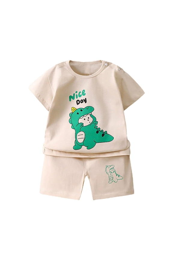 Boys Pajamas 2-Piece Summer Cotton Short Sleeve Kids PJs Snug Fit Sleepwear Set Size 2-7 Years (Khaki, 6-12 Months)