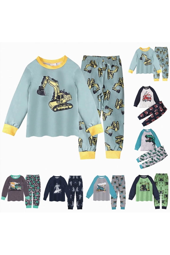 Boys Pajamas Planet 100% Cotton Sleepwear Toddler Kids 2 Piece Long Sleeve Pjs 3-10 Years (Light Gray, 3-4 Years)
