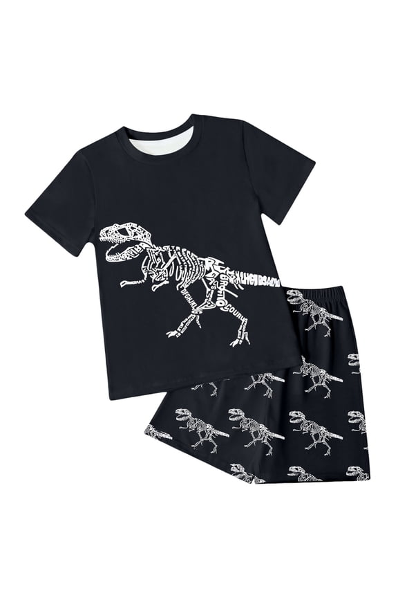 Boys Pajamas Toddler Boys Summer Pajamas Dinosaur 2 Piece Short Sleeves Boy Pjs Kids Sleepwear Size 3-8 Years (Black, 7-8 Years)
