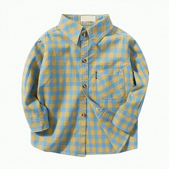 Xudanell Boys Plaid Shirts Checkered Top Coat Long Sleeve Shirts Baby Clothes Boy Outwear Mint Green 5-6 Years