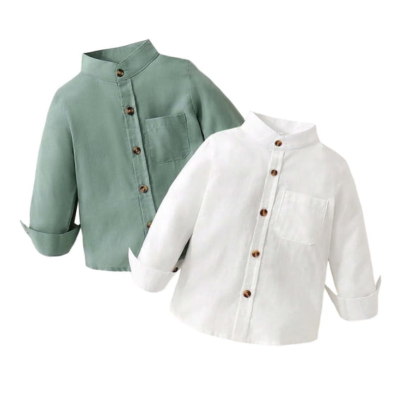 Xudanell Boys Plaid Shirts Gentle Long Sleeve Blouse Versatile Shacket Boys Fashion Clothes for Teens White 4-5 Years
